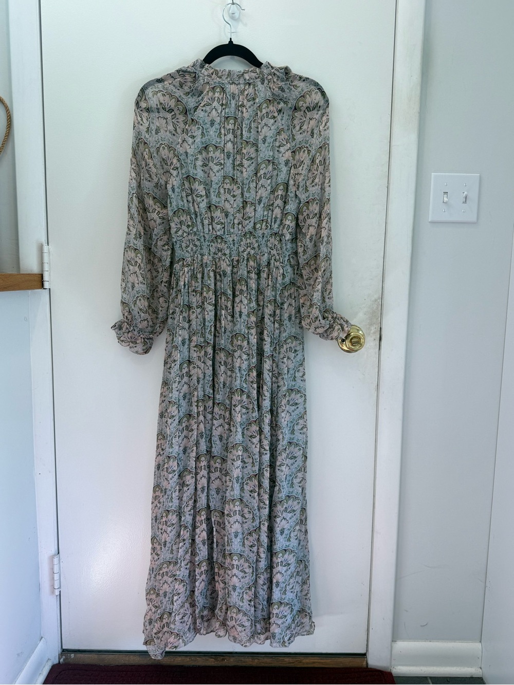 Boden Paisley Smocked Maxi Dress in Sage and Cream NWOT